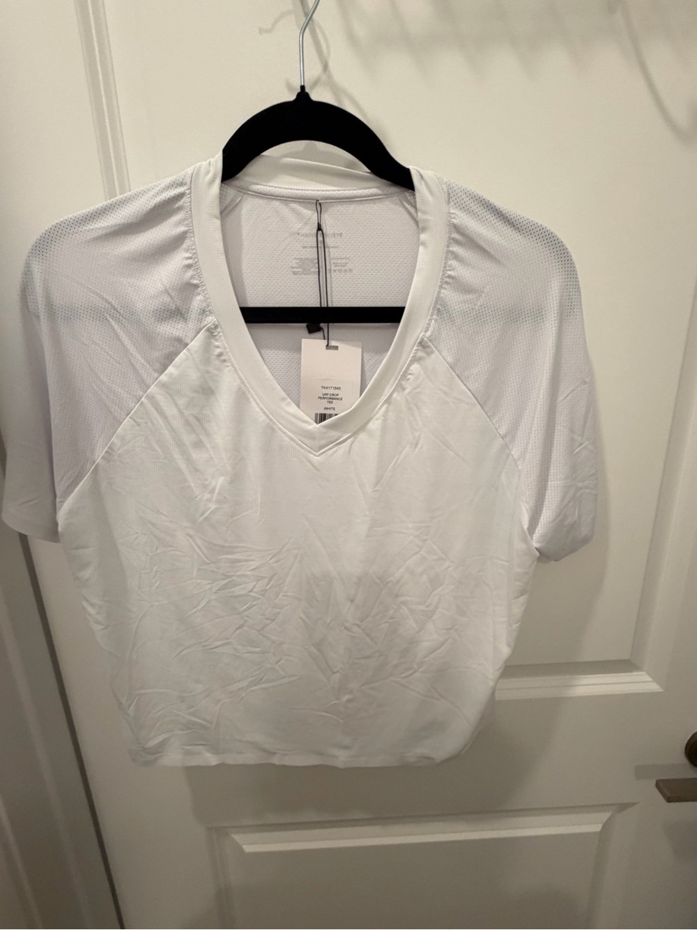 Women's White V-Neck Mesh Shoulder Performance Tee